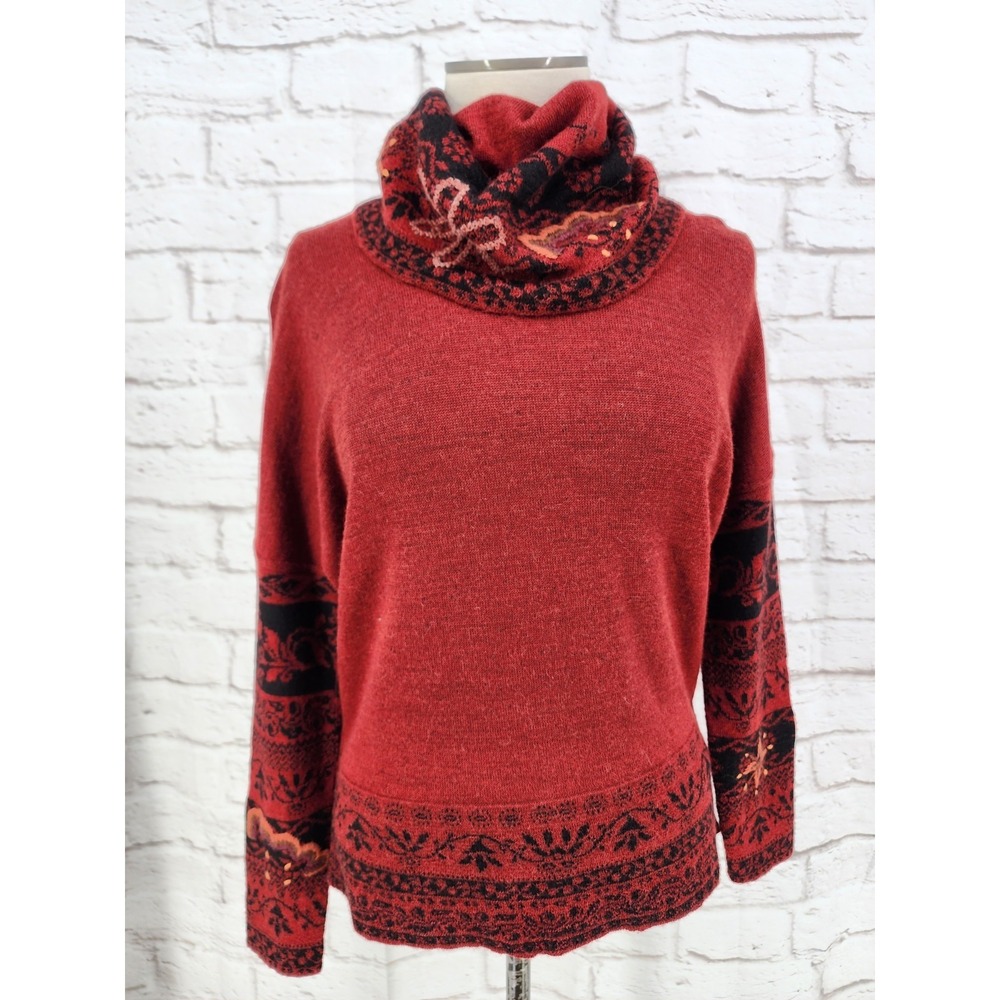 100% Baby Alpaca Sweater Peruvian Turtleneck Embroidery Floral Artsy Boho Large?